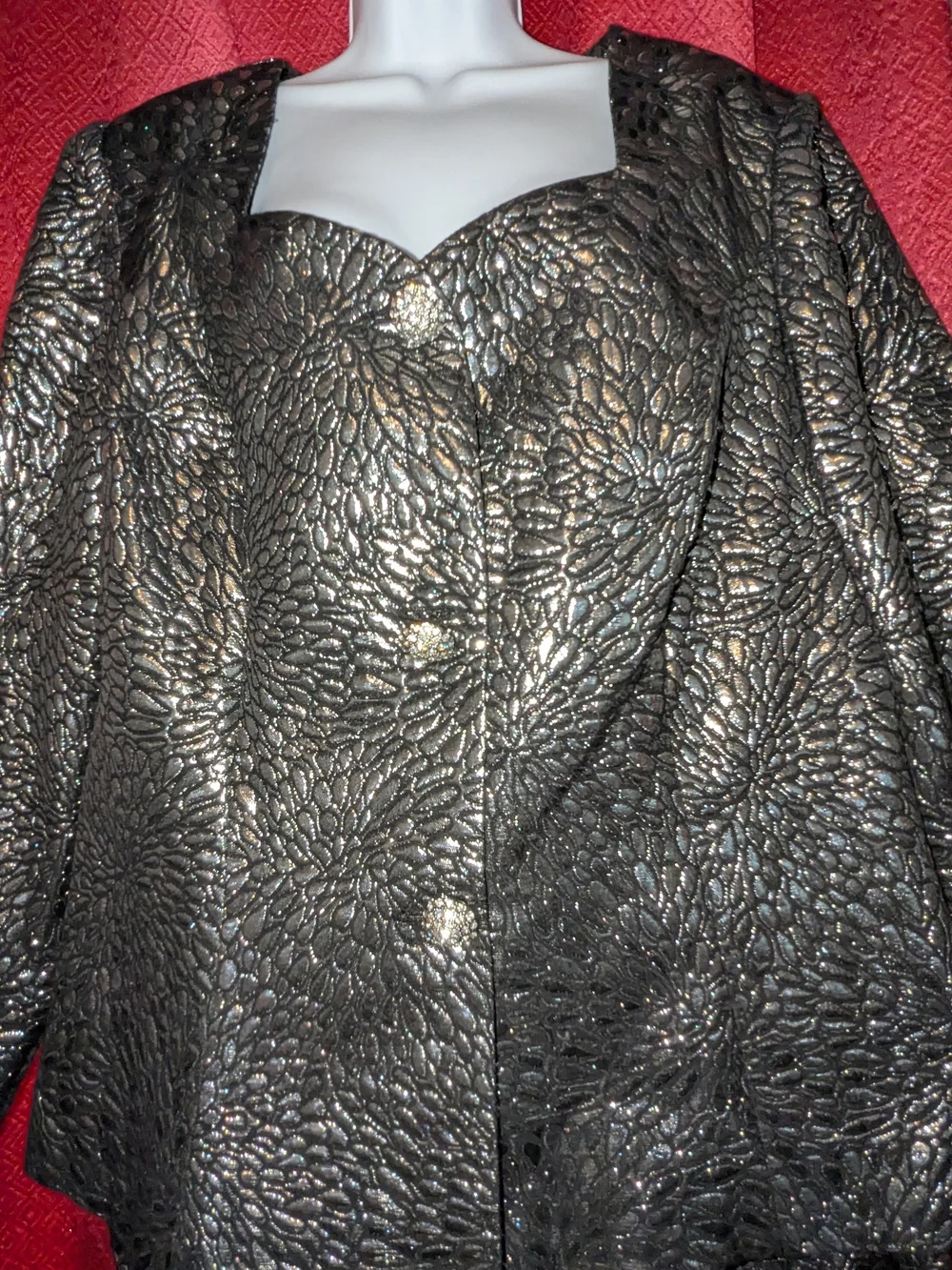Ashro Metallic Black and Silver Textured Skirt Suit Set